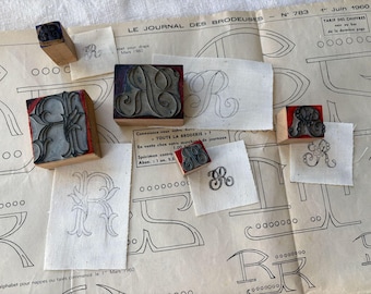 Antique French Monogram Letter R Embroidery Pattern Stamp Your Choice of Size and Font