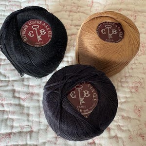 Three Spools of Unused Vintage French Cartier Bresson Cotton Mending Thread  Navy Black Beige Repriser Lustre A La Cle Paris