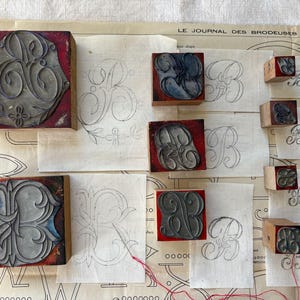 B Antique French Monogram Letter B Embroidery Pattern Stamp Your Choice of Size and Font