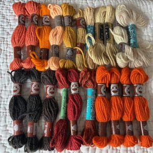 21 Skeins of Wool Tapestry Thread Anchor Tapisserie DMC Shades of Brown Orange Rust Cream