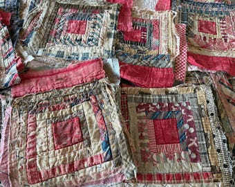 Two Log Cabin Blocks from an Antique Swedish Quilt for Textile Projects Collage Scrapbooking