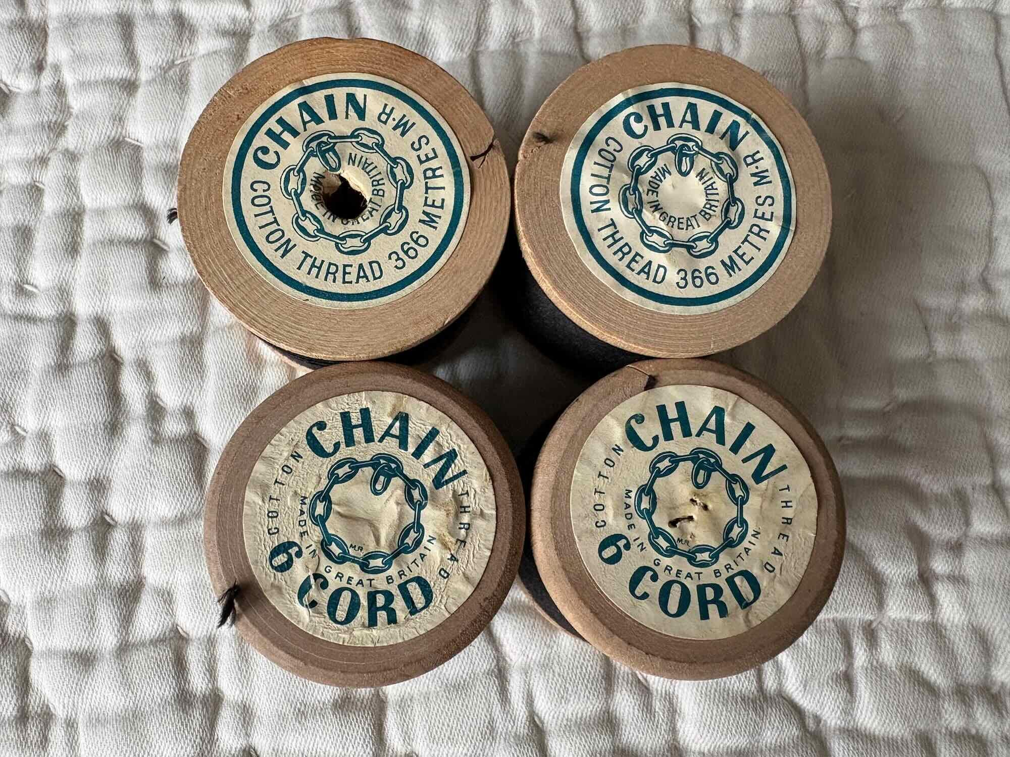 Four Vintage Wooden Cotton Reels J & P Coats 10 and 36 Machine