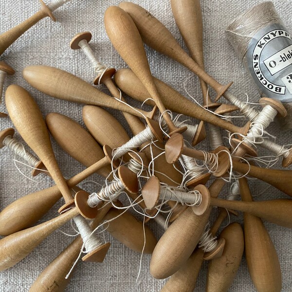 Set of 20 Vintage Swedish Wood Wooden Pillow Lace Bobbins