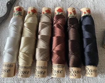 Six Unused 50 Metre Spools of Vintage Gögginger Rose Silk Thread