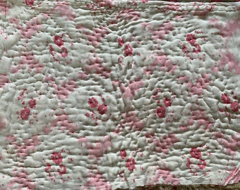 A Piece of Worn Holed Vintage Whole Cloth Quilt filled with Wool Flannel for Textile Projects 65 x 46 cm