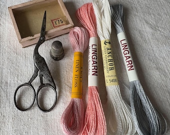 Four Skeins of Unused Vintage Linen Embroidery Thread Pinks Grey White