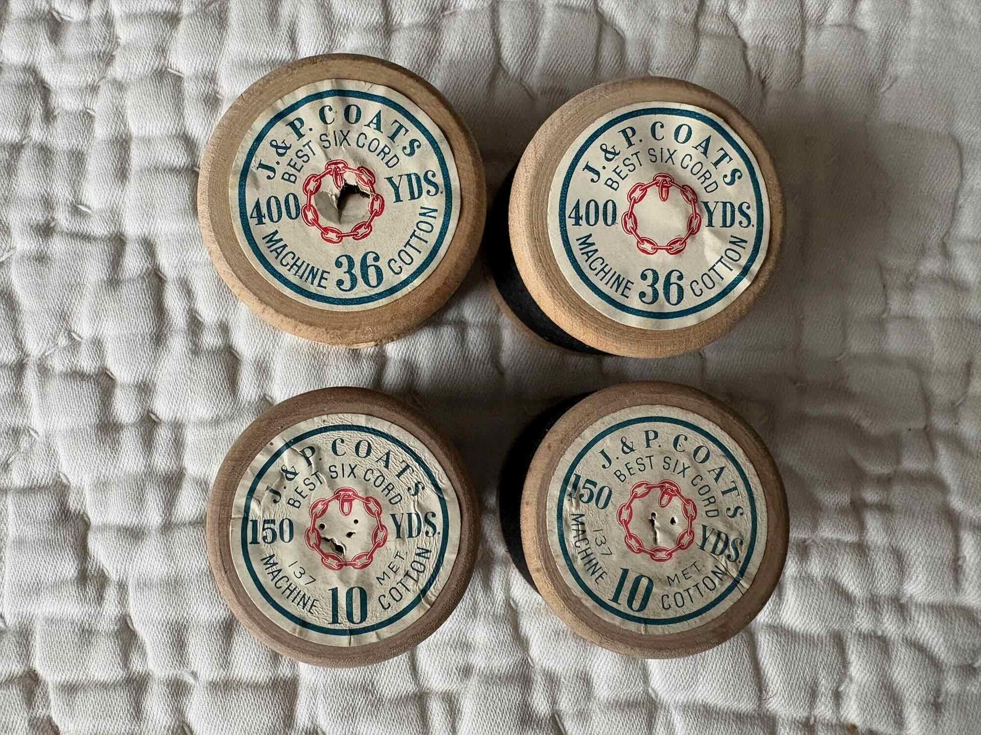 Four Vintage Wooden Cotton Reels J & P Coats 10 and 36 Machine