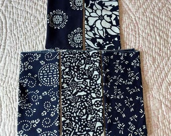 A Bundle of 5 Different Japanese Artisan Dyed Indigo Fabric