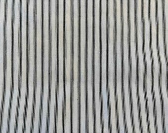 1.5 Metres of Vintage Used Ticking Fabric Black and White Stripes 142 cm wide.