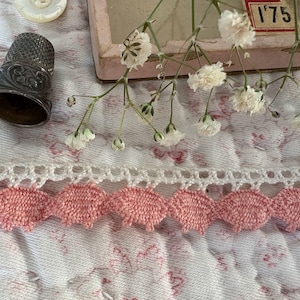 3 Metres of Vintage Swedish Pink and White Thick Cotton Trim
