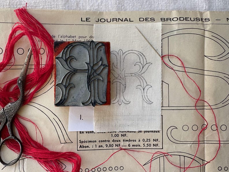 Antique French Monogram Letter R Embroidery Pattern Stamp Your Choice ...