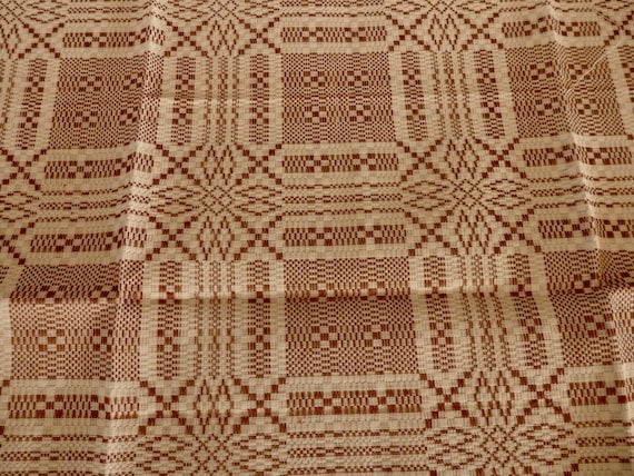 Vintage Swedish Woven Fabric Textile Square Tablecloth