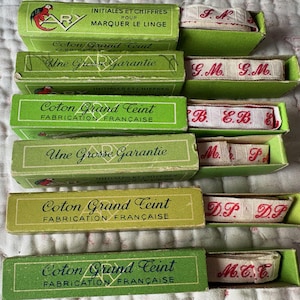 An Original Box of Vintage French Embroidered Laundry Initials Your Choice of Initial