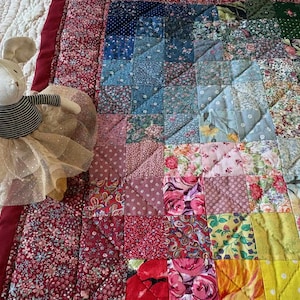 Vintage Handmade Patchwork Cot Quilt 83 x 64 cm
