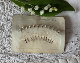 An Original Card of 12 Vintage French Faux Pearl Hat Dress Pins