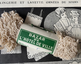 5 mètres de dentelle française vintage non utilisée dans son emballage d'origine Bazar de L'Hotel de Ville Paris