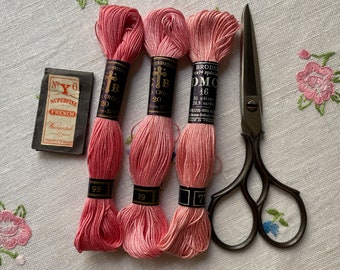 Three Unused Skeins of Vintage French Cotton Embroidery Thread Cartier Bresson and DMC 20 and 16 in Three Shades of Pink