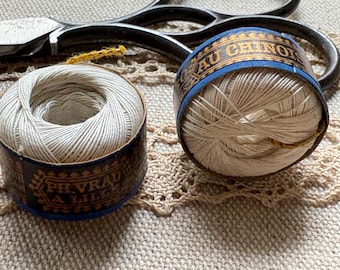 Two Spools of Vintage French 'au Chinois' Unbleached Linen Thread 150 and 250