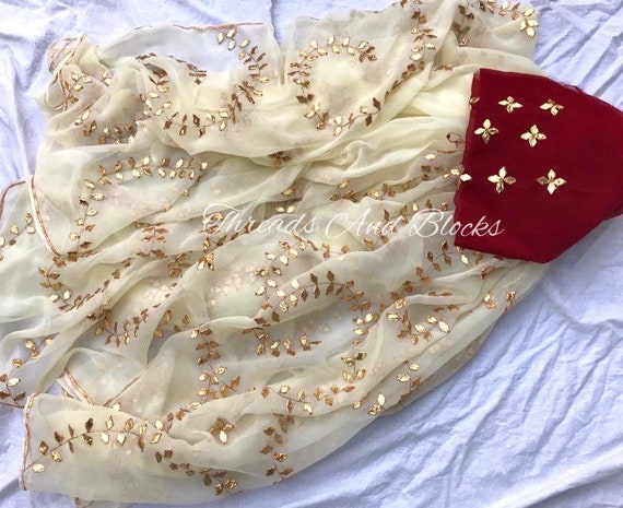 Off White Gota Handwork Saree | Etsy