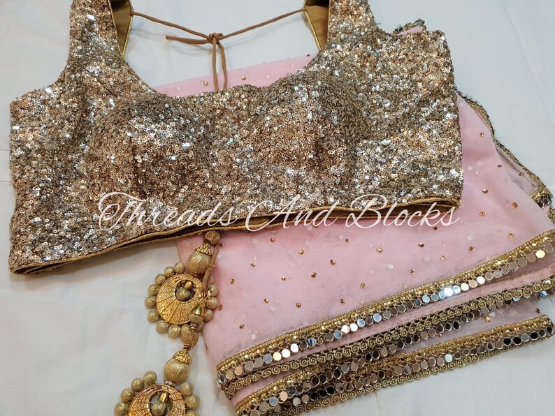 Baby Pink Saree with Gold Blouse