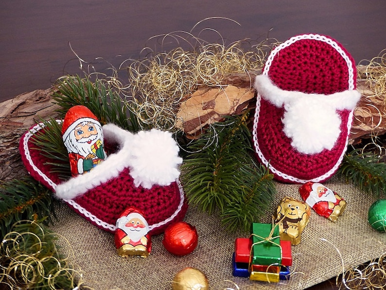 Crochet Pattern PDF: Kleine Weihnachtspantoffeln Häkelanleitung Bild 1