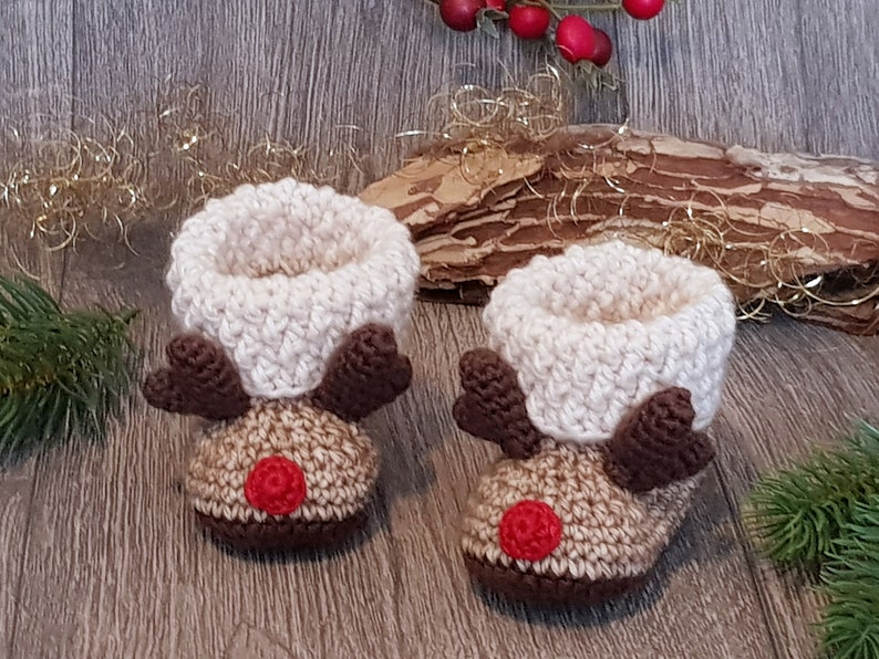PDF: Baby Booties Reindeer 0-6 months Crochet Pattern image 5