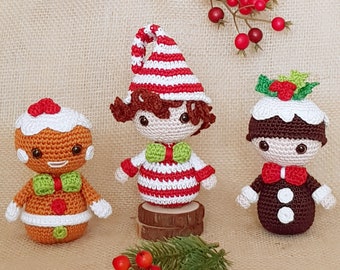 PDF: Christmas Treats - Ginger Bread, Candy Cane & Christmas Pudding - Amigurumi Crochet Pattern