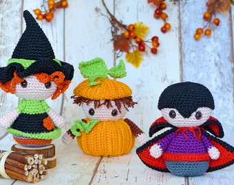 PDF: Halloween-Trio - Witch, Pumpkin & Vampire  - Amigurumi Crochet Pattern