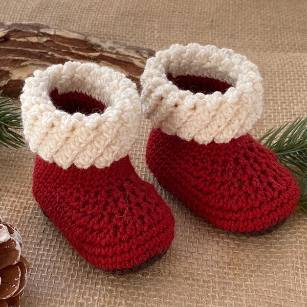 PDF: Baby Booties „Santa“ (0-6 months) – Crochet Pattern