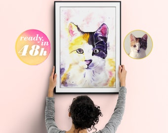 Hand Painted Custom Cat Portrait, Custom Cat Portrait Wall Art, Custom Pet Portraits, Handmade Gift Pet Portrait from Photo