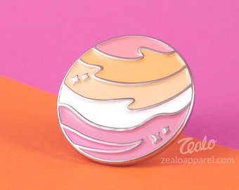 Pastel Lesbian Planet Enamel Pin | subtle pride gifts for wlw discreet sapphic lgbtq flag science matching gay women queer couple badges