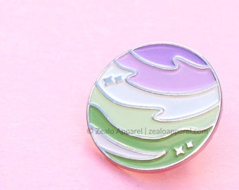 Pastel Genderqueer Planet Enamel Pin | gender queer gift subtle pride lgbt lgbtq discreet flag space aesthetic matching nonbinary badges