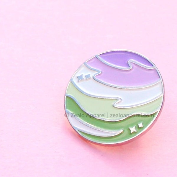 Pastel Genderqueer Planet Enamel Pin | gender queer gift subtle pride lgbt lgbtq discreet flag space aesthetic matching nonbinary badges