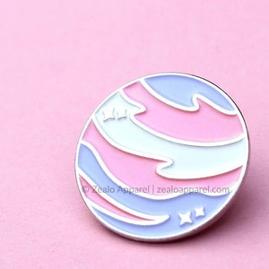 Trans Pastel Planet Enamel Pin | transgender pride flag ftm mtf subtle pins gifts for trans man woman transmasc transfem discreet lgbt badge