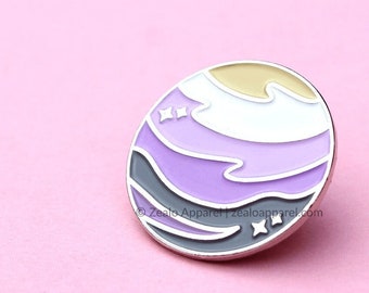 Pastel NonBinary Planet Enamel Pin | non binary pins enby gifts lgbtq they them gender queer subtle pride lgbt discreet nb couple science