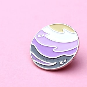 Pastel NonBinary Planet Enamel Pin | non binary pins enby gifts lgbtq they them gender queer subtle pride lgbt discreet nb couple science