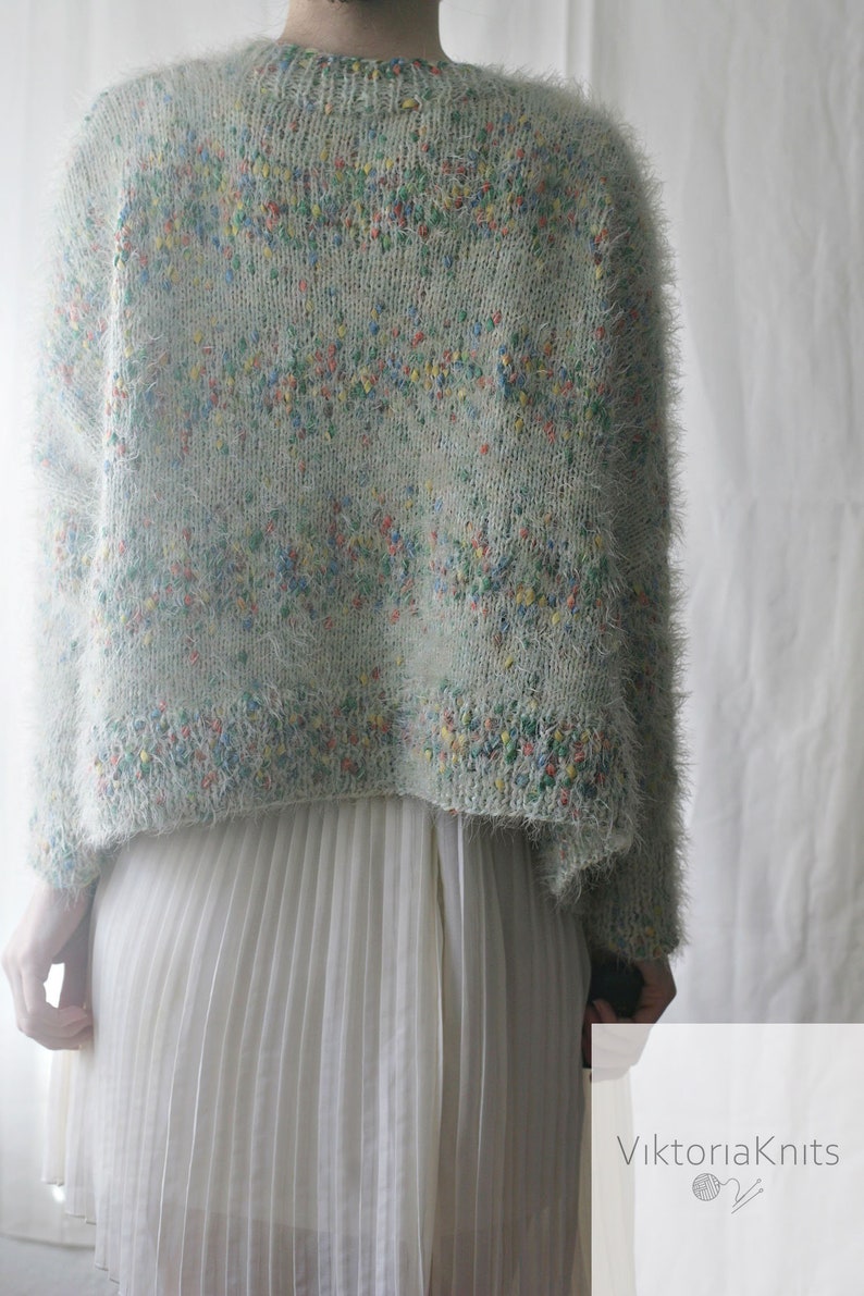 Colorful bumps S-M Cotton and silk cardigan of effect yarn knitted with silk and cotton