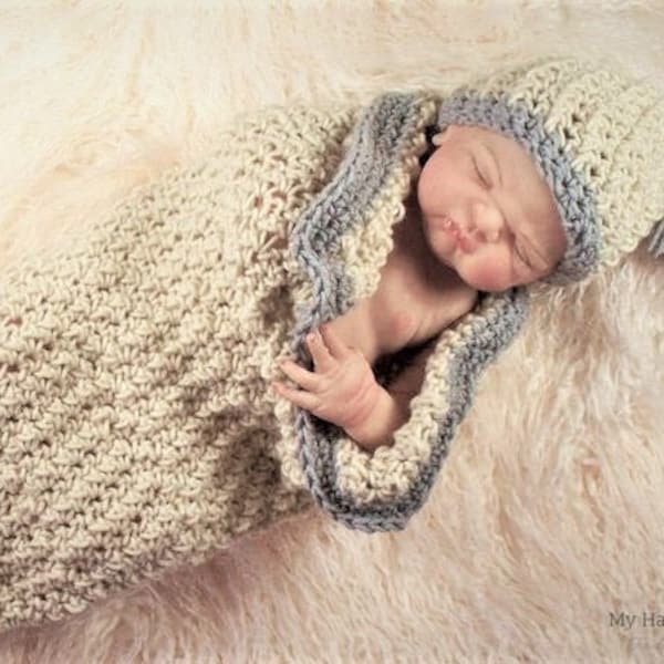 Crochet Baby Cocoon And Hat Patterns | Sleeping Bag | Newborn Photo Prop | Instant Download | Easy Crochet Pattern | Crochet Swaddle