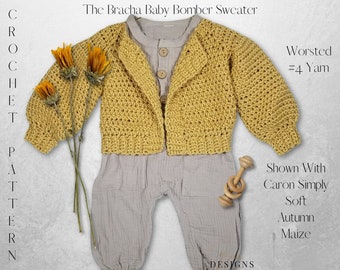 Crochet Pattern Baby Sweater Baby And Children's Bomber Sweater Crochet Pattern The Bracha Sizes 6 Months to 4T