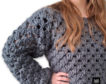 Easy Granny Stitch Crochet Pattern: Chunky Pullover Sweater (PDF Download S-3XL)
