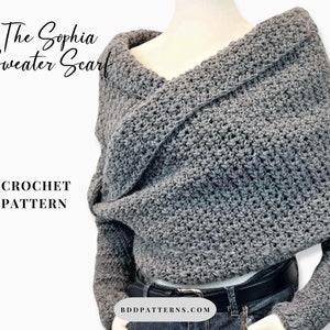 Crochet Pattern Sweater Scarf Crochet Pattern Crossover Wrap Sweater Crochet Pattern The Sophia Instant Download image 1