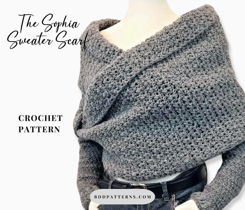 Crochet Pattern Sweater Scarf Crochet Pattern Crossover Wrap Sweater Crochet Pattern The Sophia Instant Download image 1