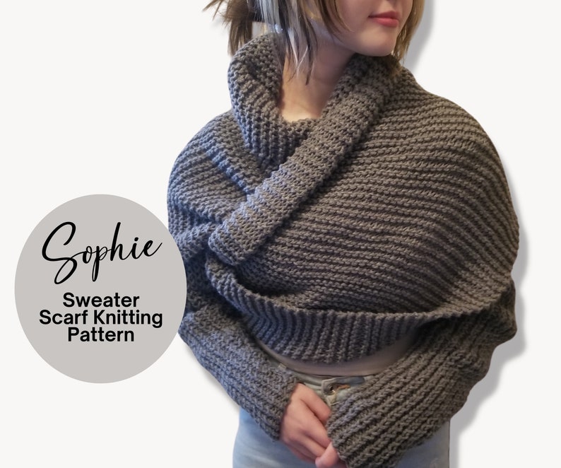 Easy Knitting Pattern Sweater Scarf Knitting Pattern Scarf With Sleeves Crossover Sweater The Sophie PDF Knitting Pattern image 2