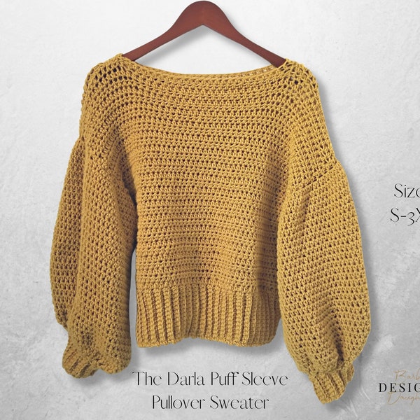 Puff Sleeve Crochet Sweater Pattern Etsy