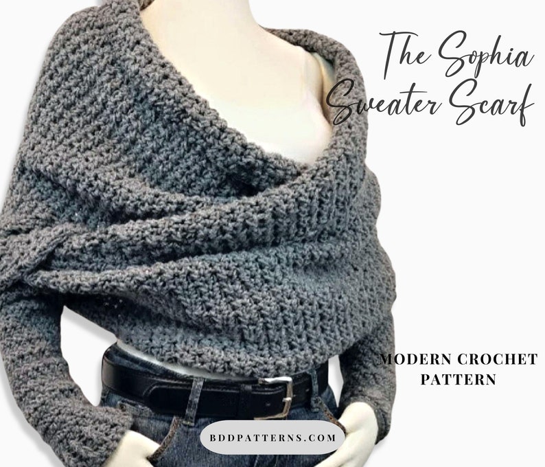 Crochet Pattern Sweater Scarf Crochet Pattern Crossover Wrap Sweater Crochet Pattern The Sophia Instant Download image 2