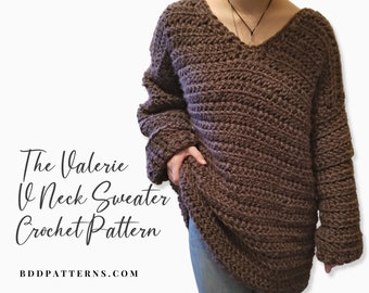 Easy V Neck Sweater Crochet Pattern: Super Bulky Yarn (Instant Download)