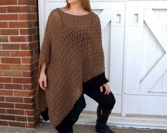 Easy Crochet Poncho Pattern: Asymmetrical Design, Matching Hat (Instant Download)