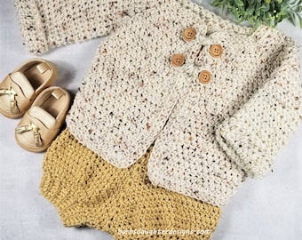 Crochet Patterns Set Baby Sweater And Bloomers  2 PDF Crochet Patterns The Bridger And The Baby 101 Cardigan