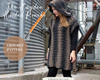 Hayden Hooded Poncho Häkelanleitung: Damen Pullover (Instant Download)