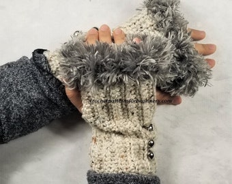 Fur Trimmed Fingerless Gloves Crochet Pattern (PDF Pattern)